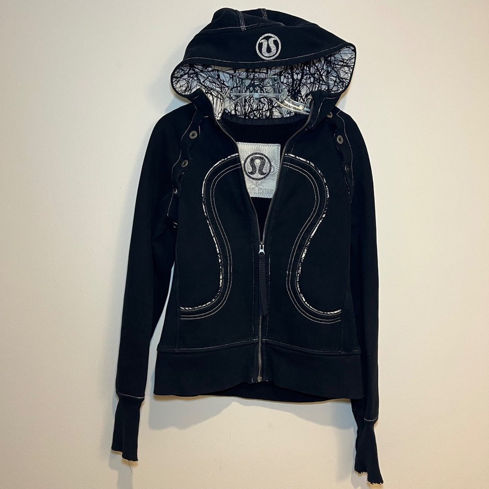 Lululemon Scuba Hoodie Full Zip Special Edition Removable Sleeve Black White 8